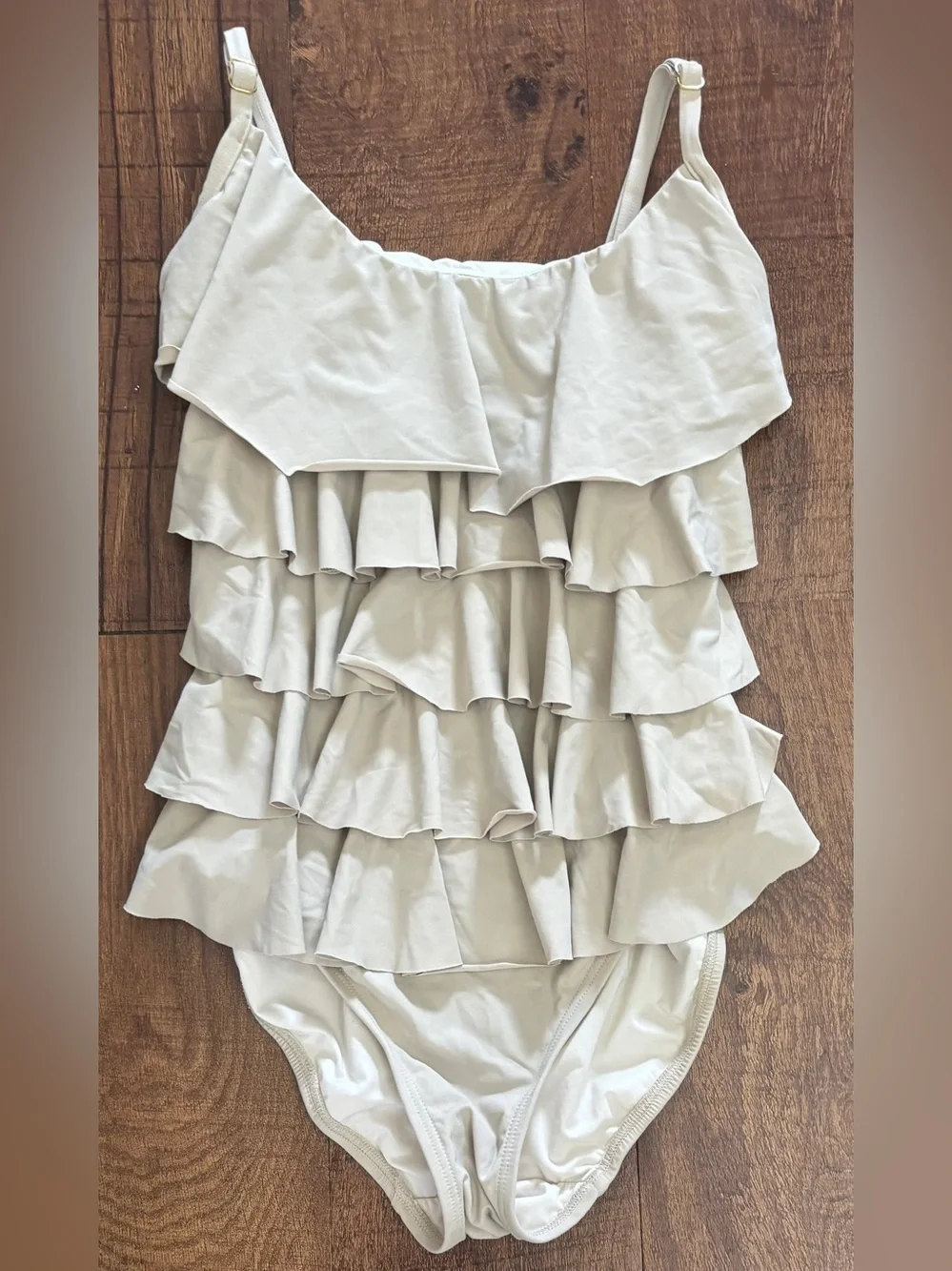 Michael Kors ruffle one pice bathing swim suit woman Sz 6 beige